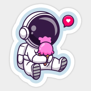 Cute Astronaut Eating Ice Cream Cartoon Sticker